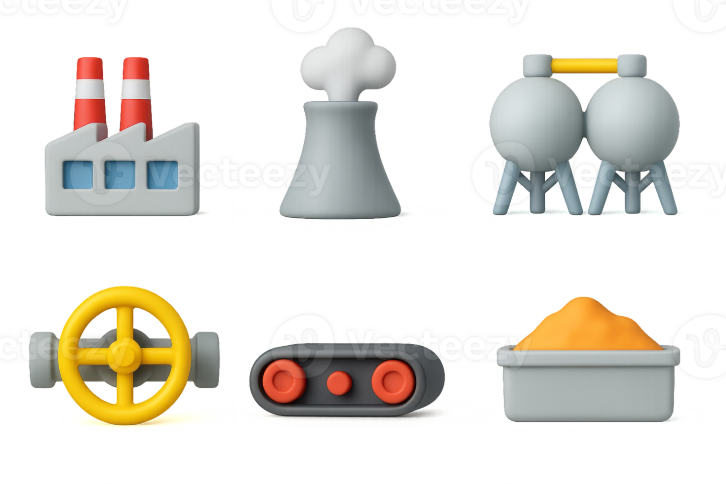 3D Icons of Factory Equipment and Manufacturing Elements in Simple Design png