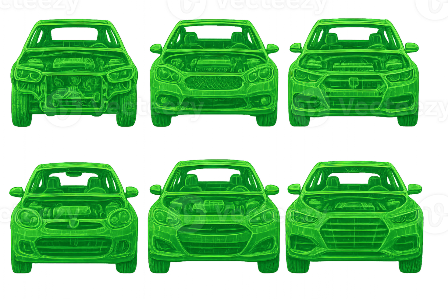 Green Car Blueprint Icons Set Featuring Simple Compositions of Vehicles png