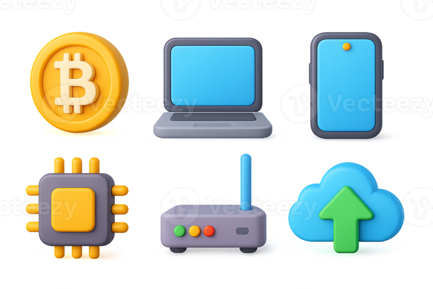 Simple 3D Icon Set Featuring Technology and Communication Elements png