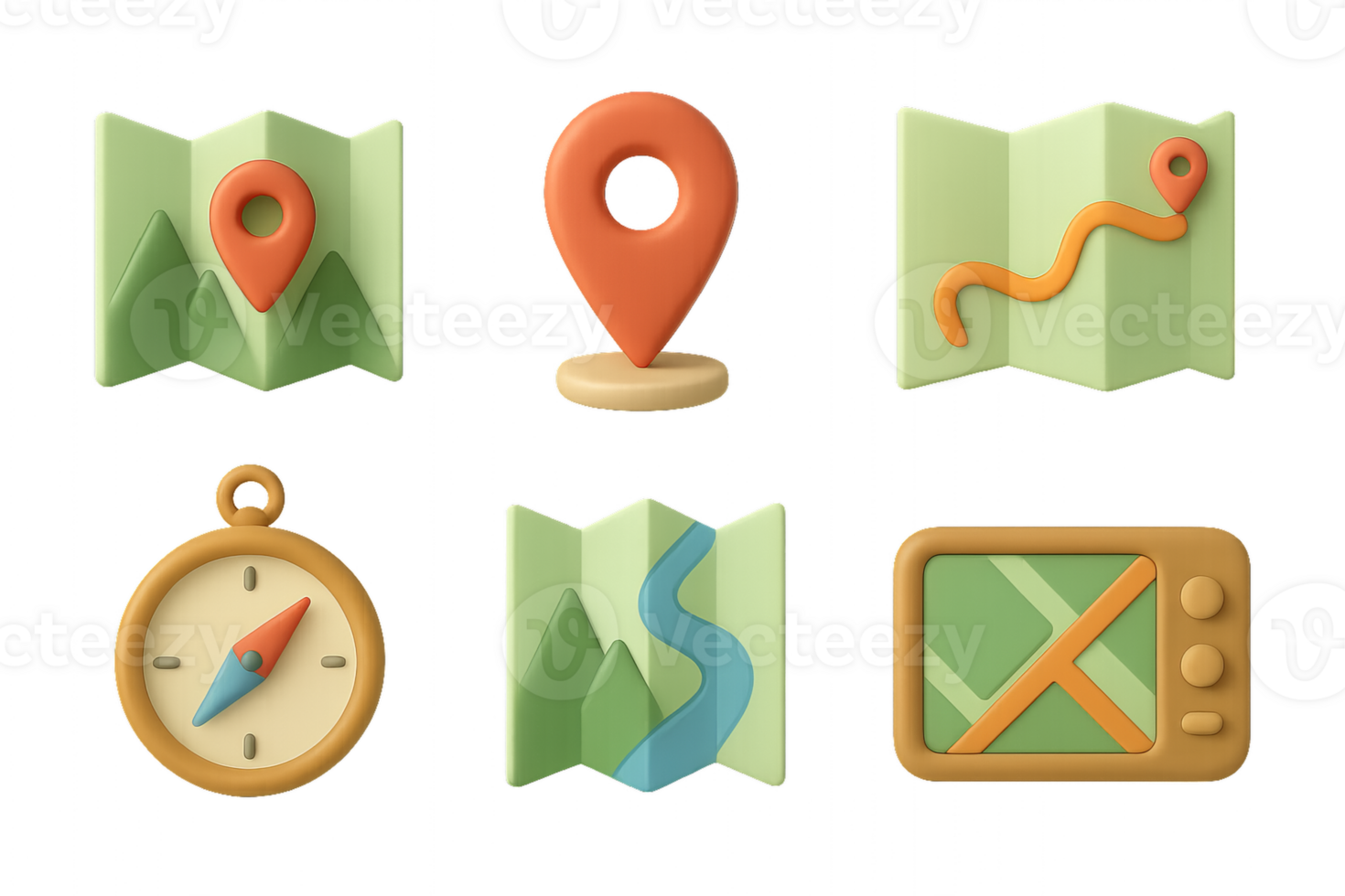 3D Icons of Map Elements with Icons and Simple Compositions png