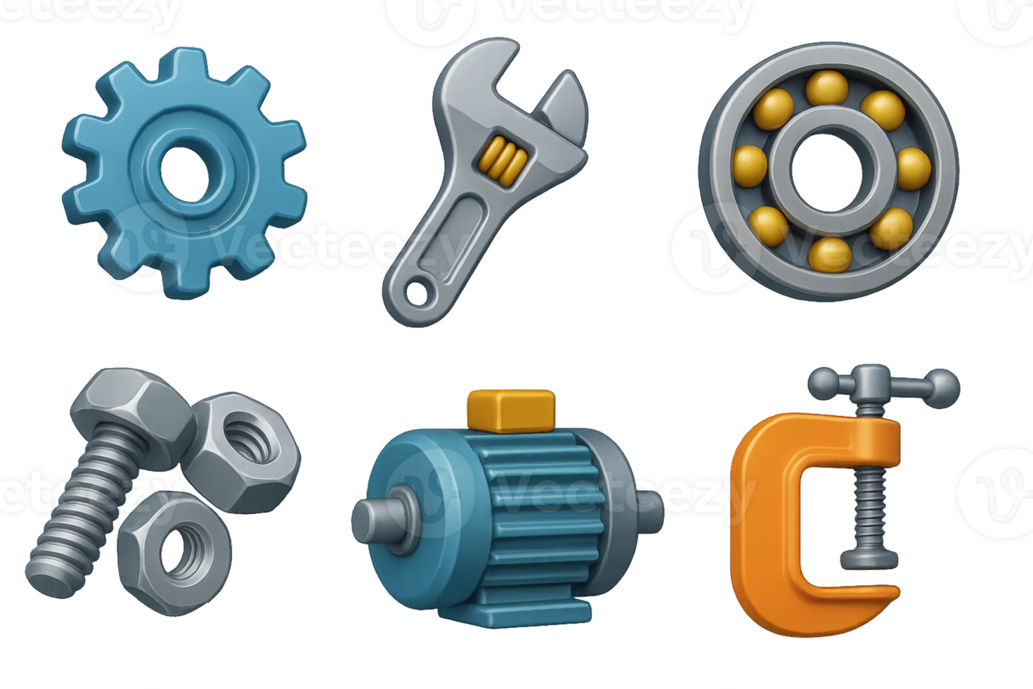 Simple Mechanical Icons Set Featuring Tools and Components png