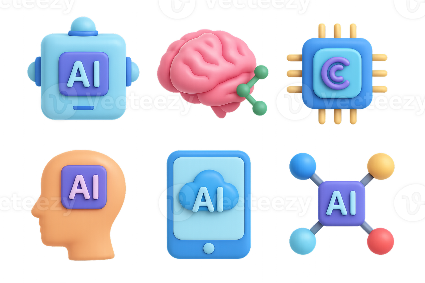 Colorful 3D Icons Representing Artificial Intelligence Concepts png