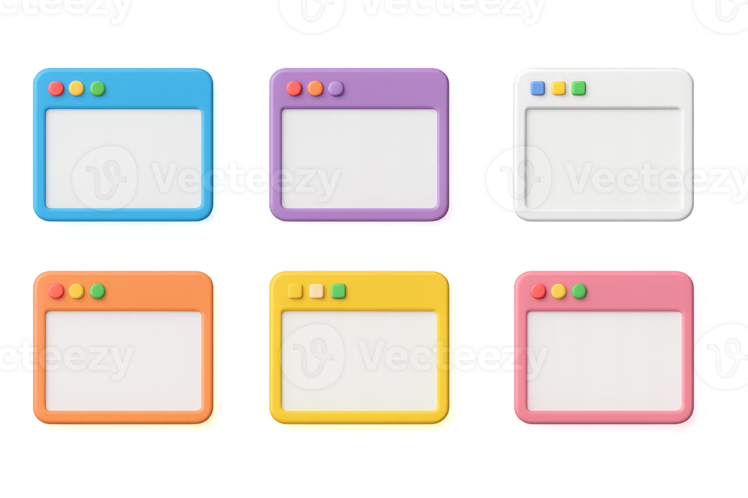 Colorful 3D Icon Set of Simple Window Designs for Applications png