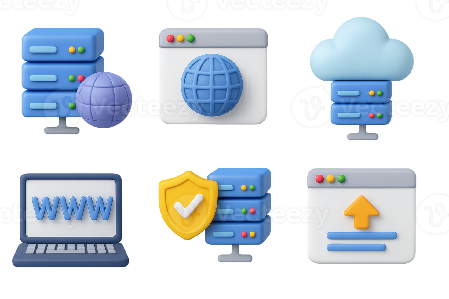 3D Icons of Web Hosting Elements for Digital Communication png