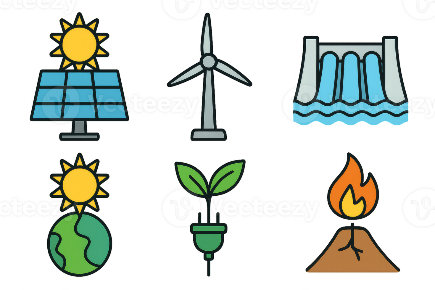 Simple Icon Set of Renewable Energy Sources for Eco-friendly Themes png
