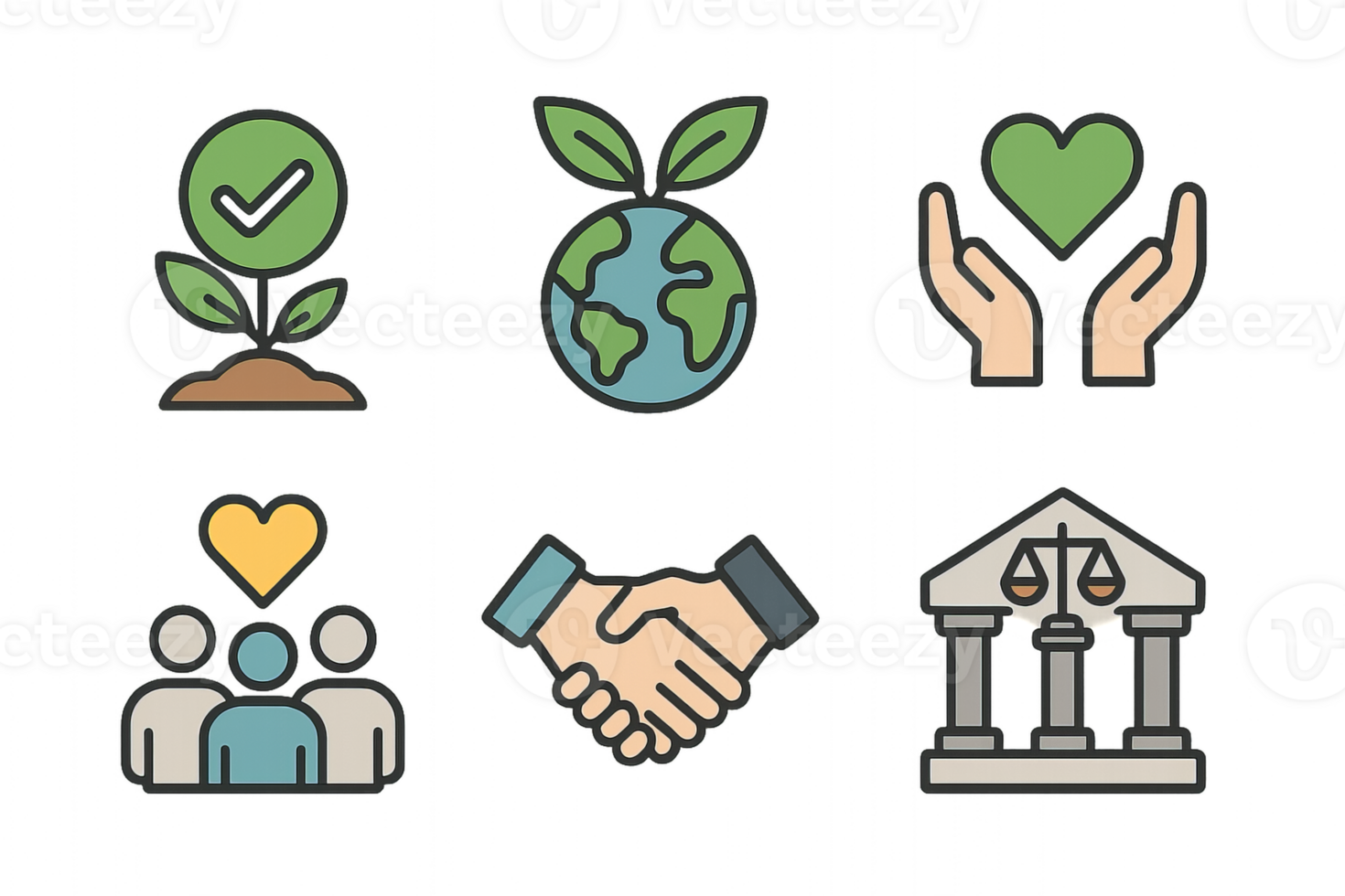 Simple Icon Set Representing ESG Concepts and Sustainable Practices png
