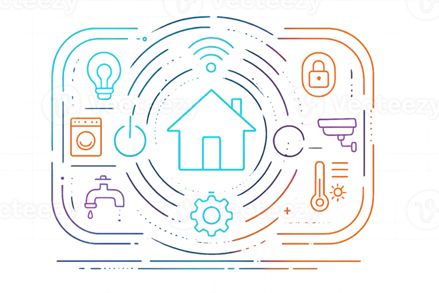 Smart Home HUD Display with Icons of Technology and Security Elements png