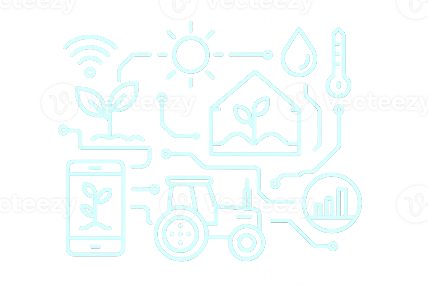 Smart Farming Technology Illustration with Data Analysis Elements png