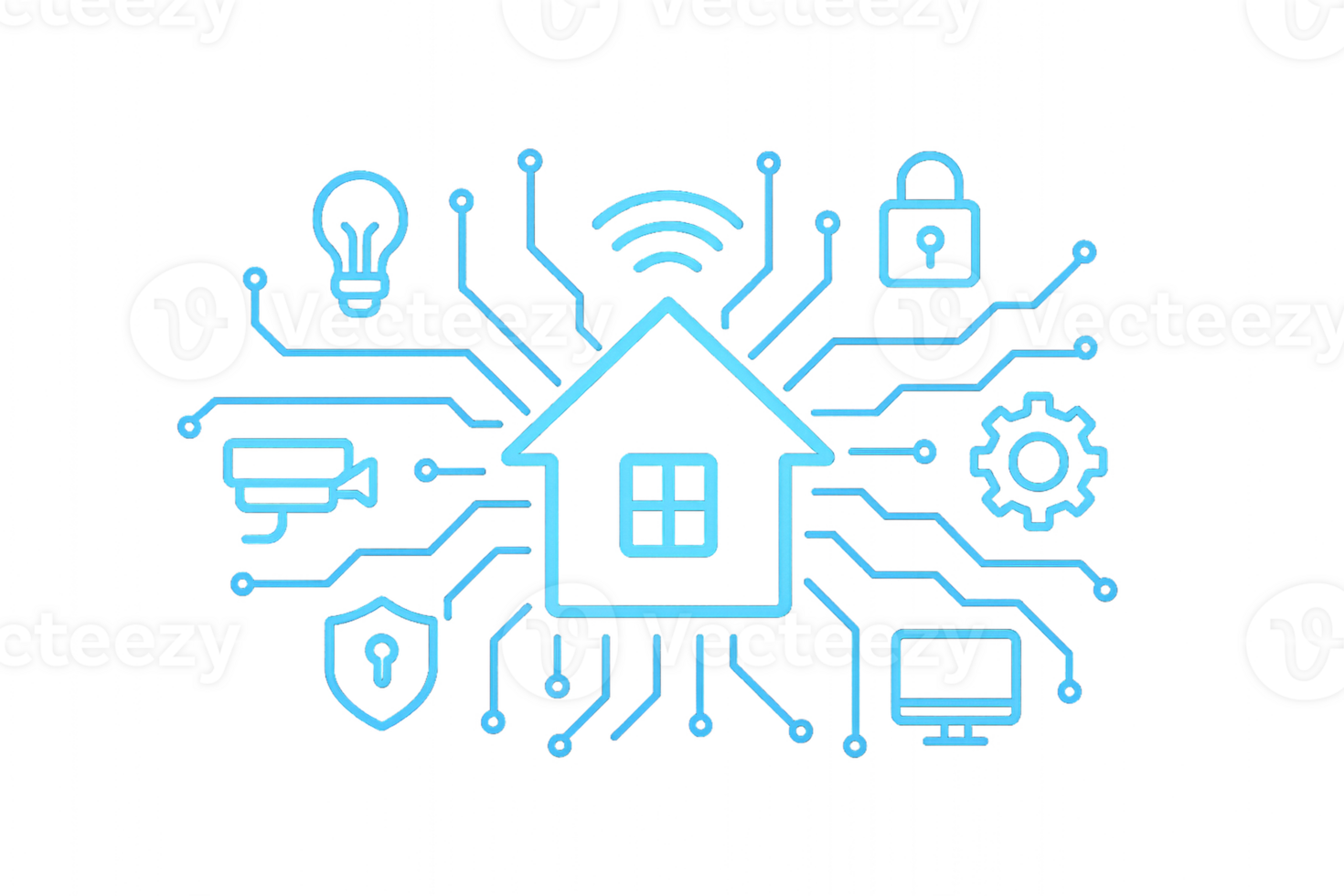 Smart Home Technology Line Art Design with Connected Devices png