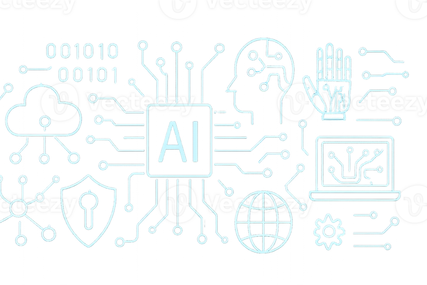Futuristic Technology Icons with Artificial Intelligence Elements png