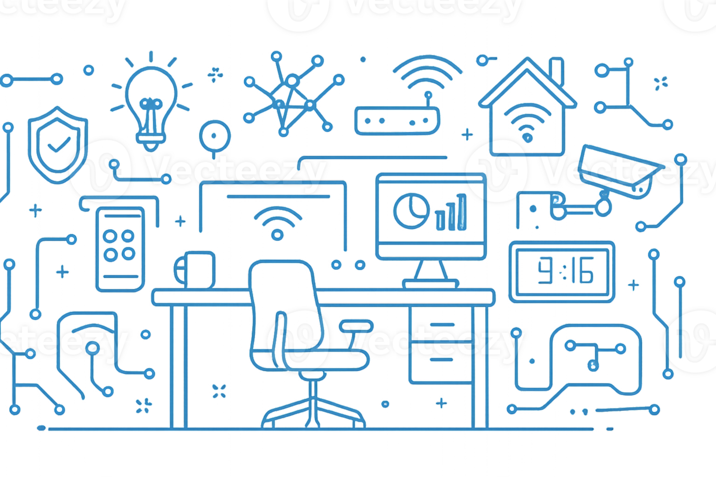 Modern Tech Blueprint with Iconic Elements for Digital Innovation png