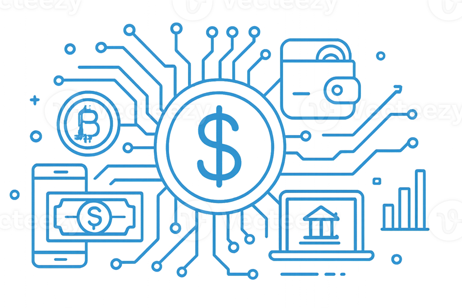 Digital Money Icons and Simple Financial Technology Concepts png