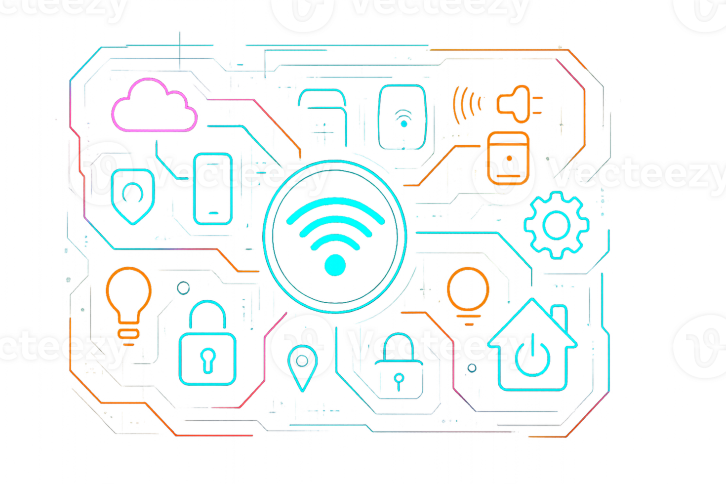 Vibrant Smart Technology Graphic with HUD and Digital Elements png