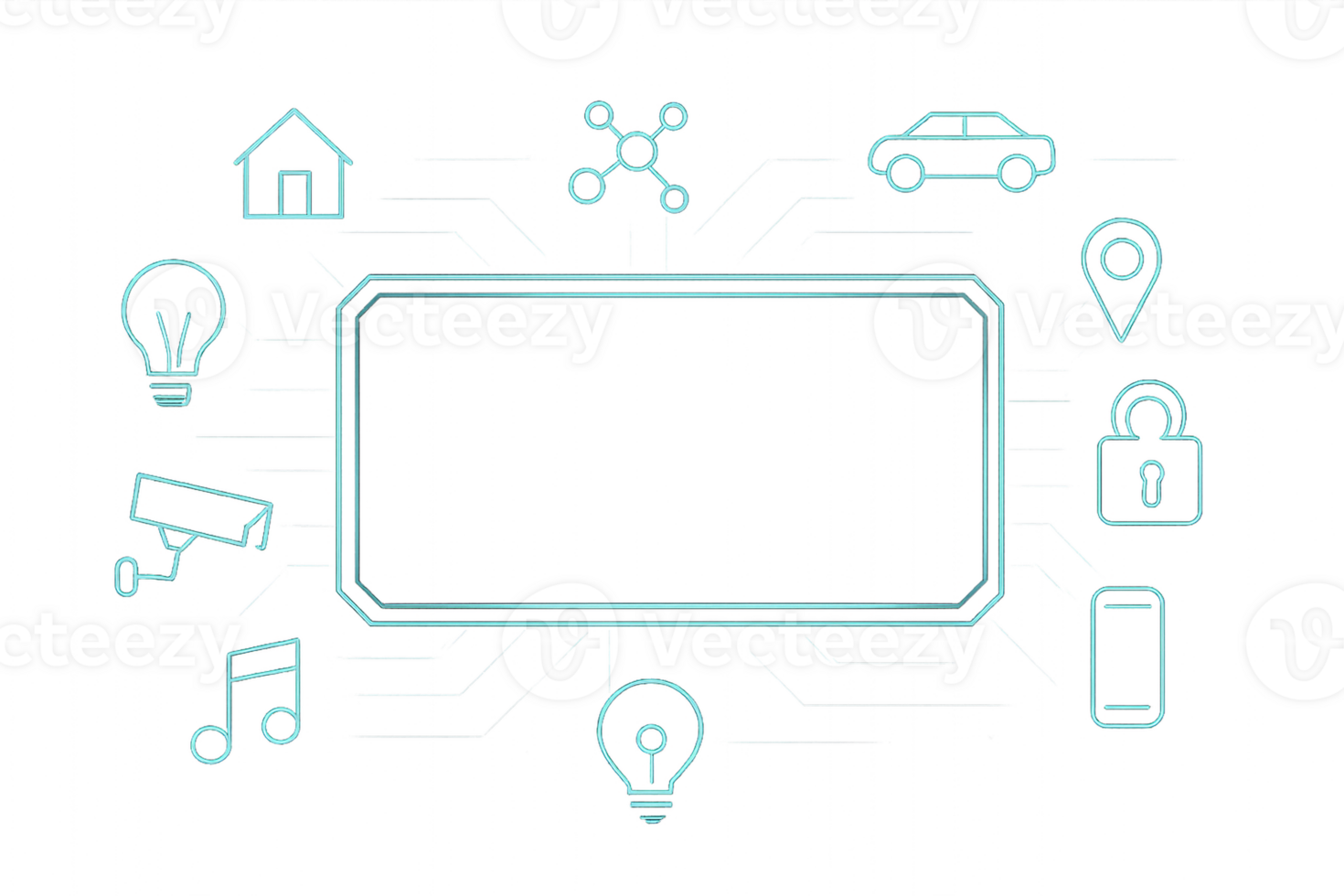 Futuristic Tech Display Design Featuring Various Digital Icons and Symbols png