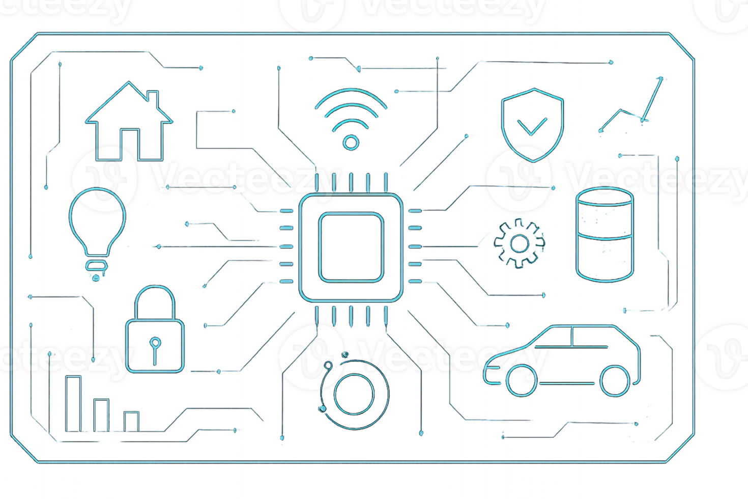 Futuristic Tech Display with Circuit Patterns and Icons png