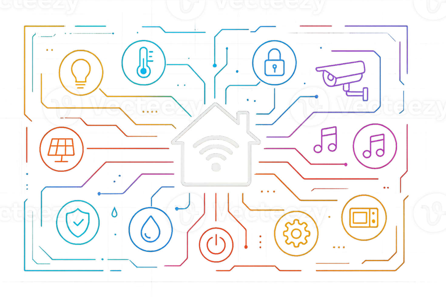 Colorful Smart Home Interface with Connectivity Icons for Users png