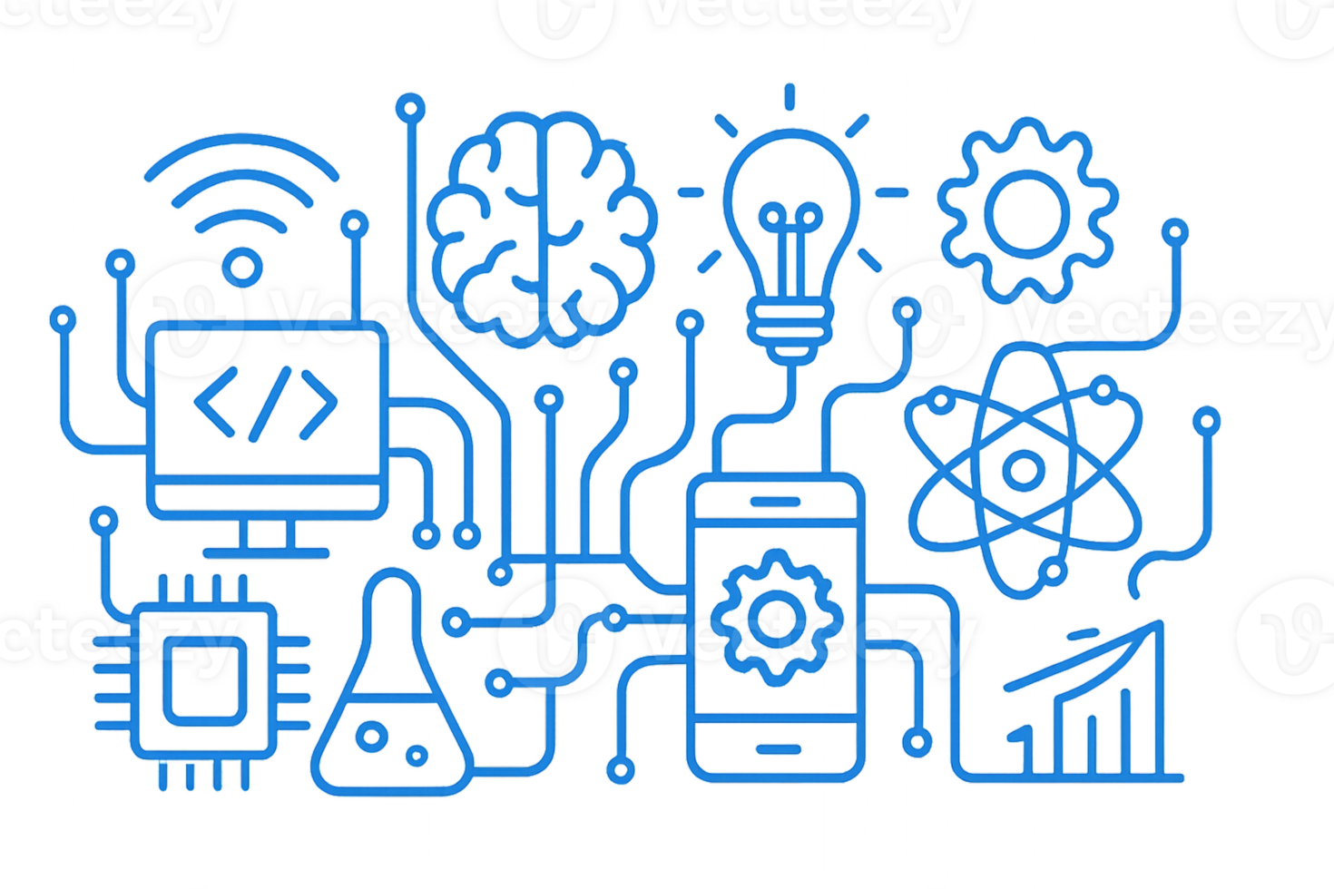 Abstract Technology Concept with Blue Lines and Themed Elements png