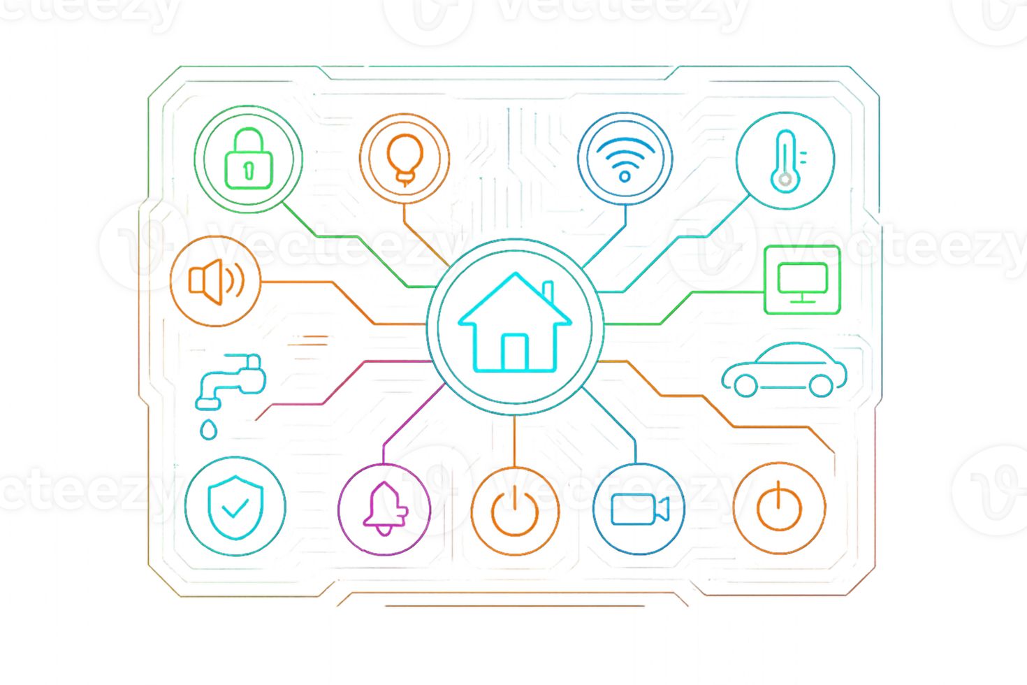 Colorful Smart Home HUD Display with Icons for Home Automation png