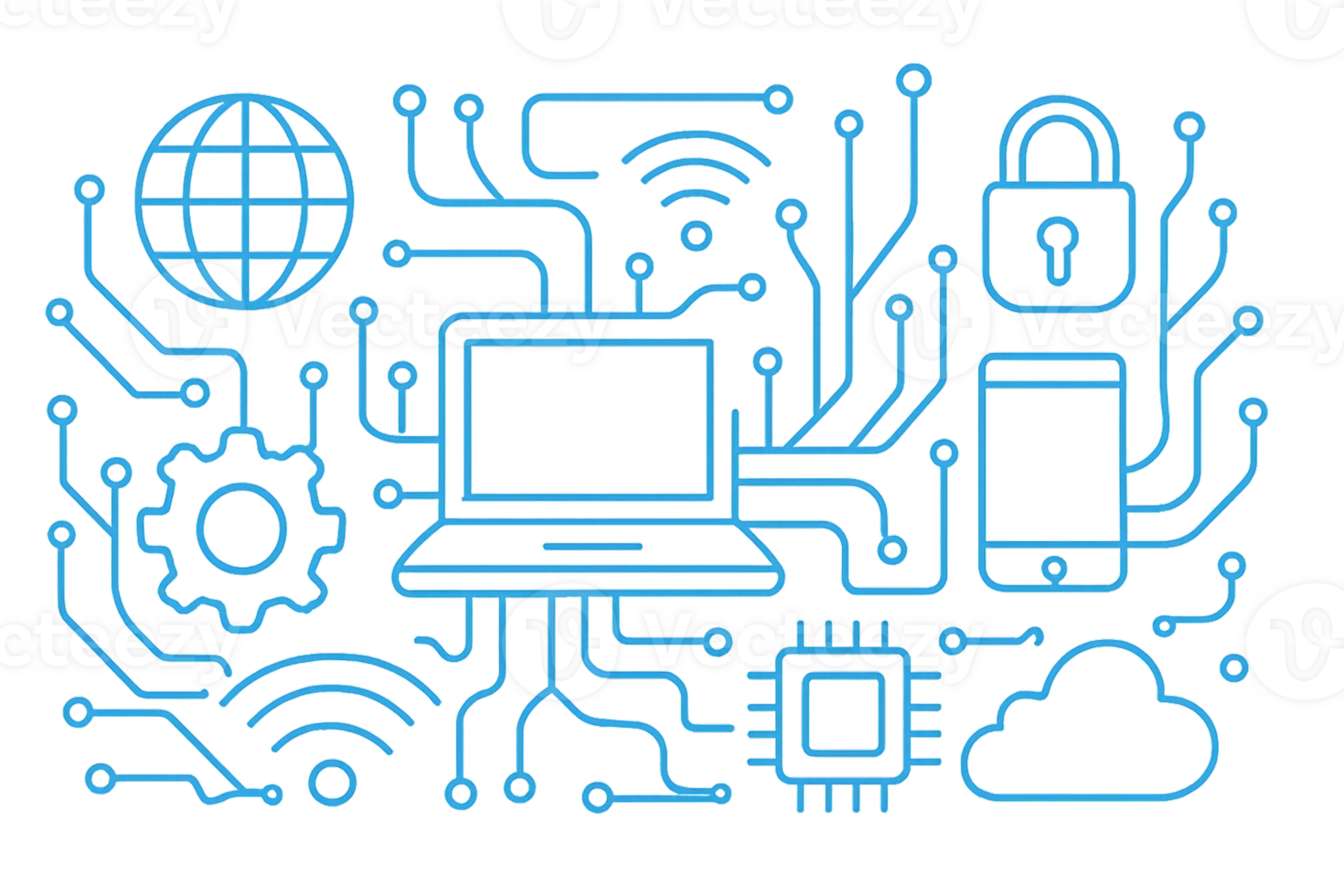 Blue Technology Line Art for Digital Innovation and Connectivity png
