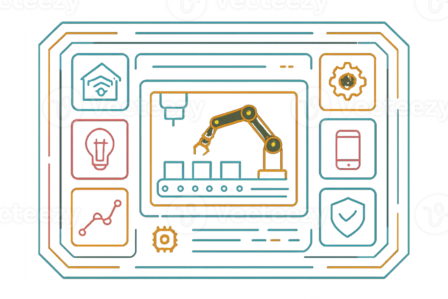 Colorful Simple HUD Screen with Robotic Arm and Control Elements png