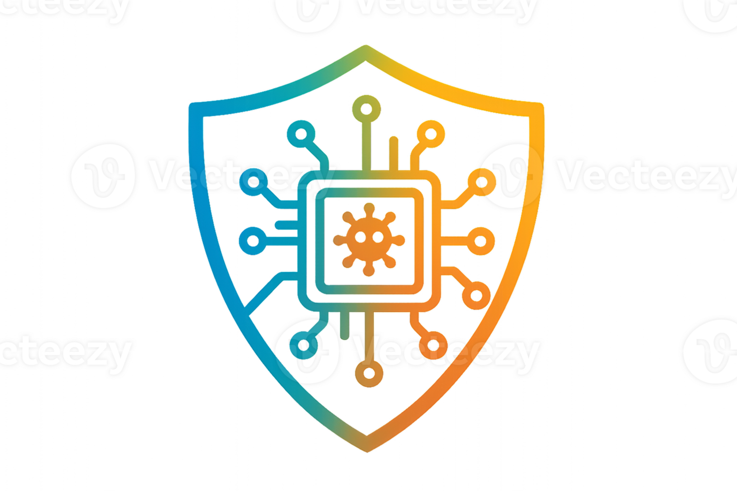 Colorful Cyber Shield Design with Circuit Elements on a Dark Background png