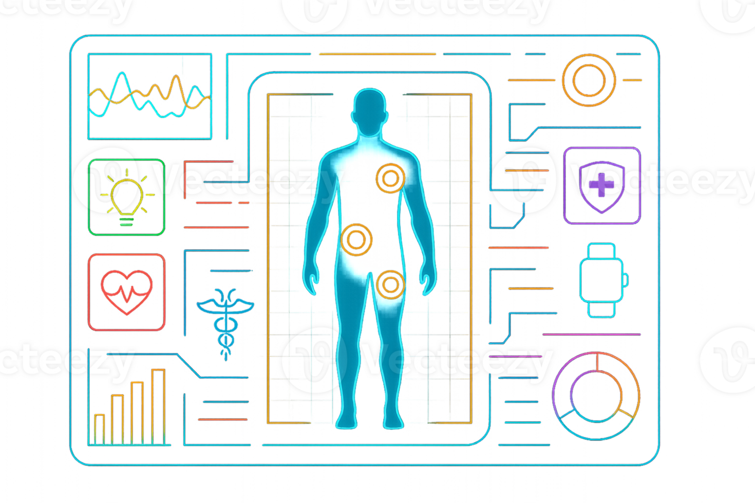 Futuristic Health Scan Display with Vital Signs and Body Icons png