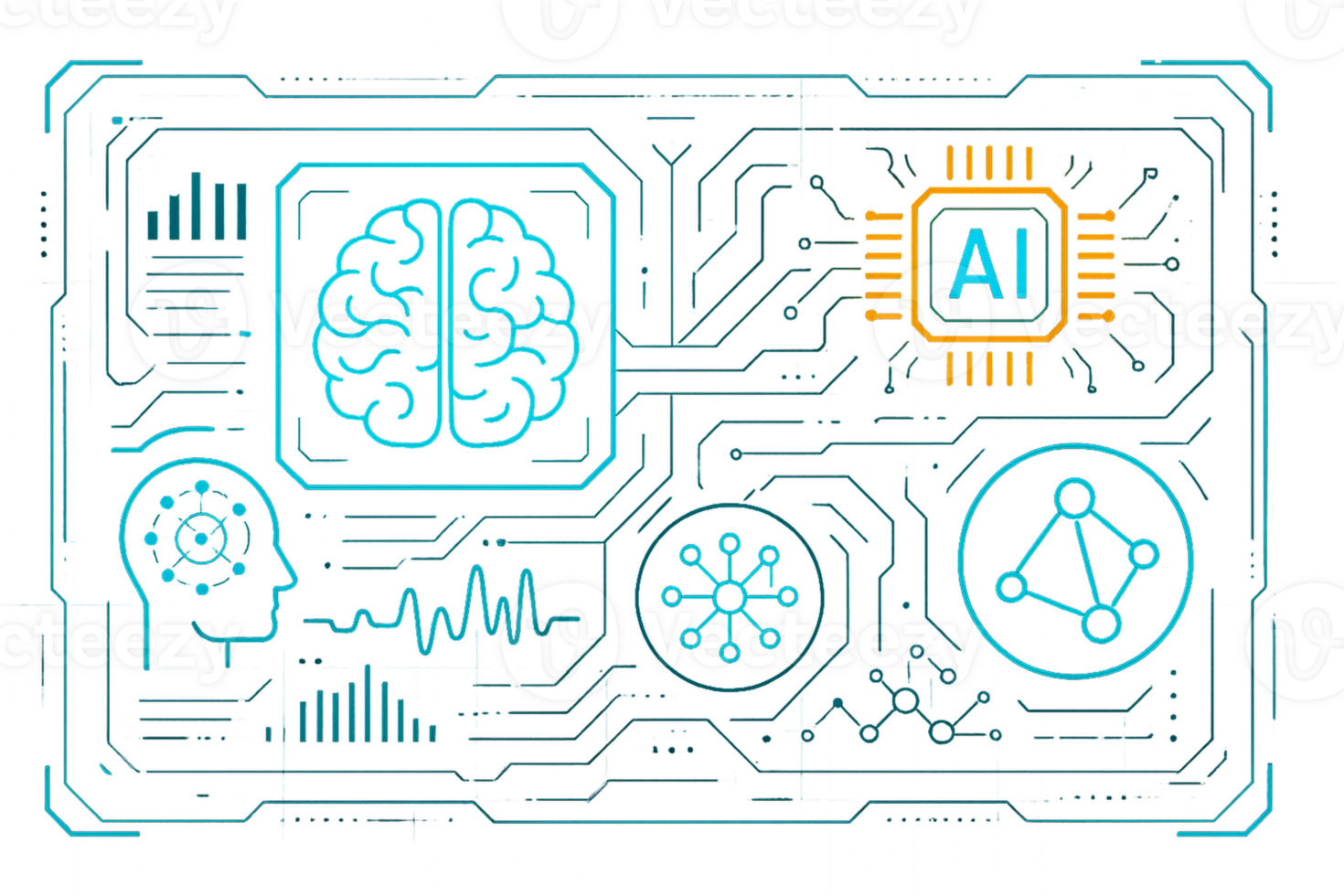 Futuristic AI Interface with Brain and Technology Elements png