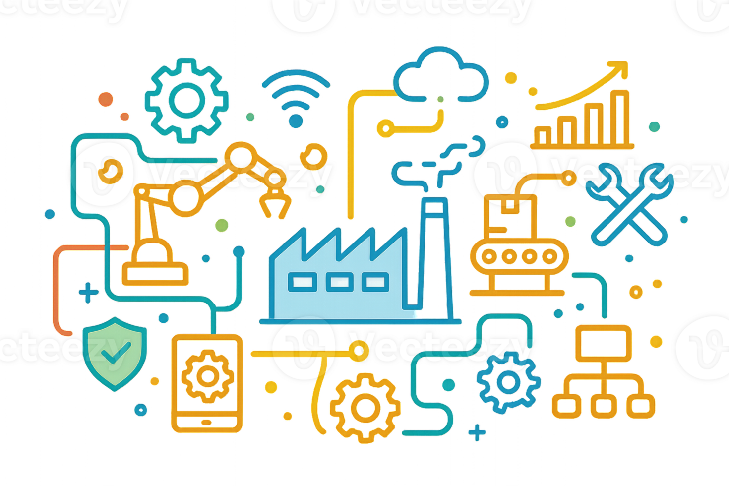 Smart Factory Icons Illustrating Modern Industrial Technology Concepts png