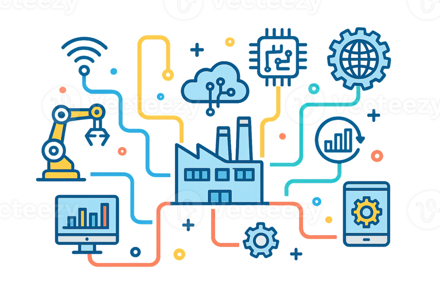 Smart Factory Technology and Icons for Digital Innovation Concepts png