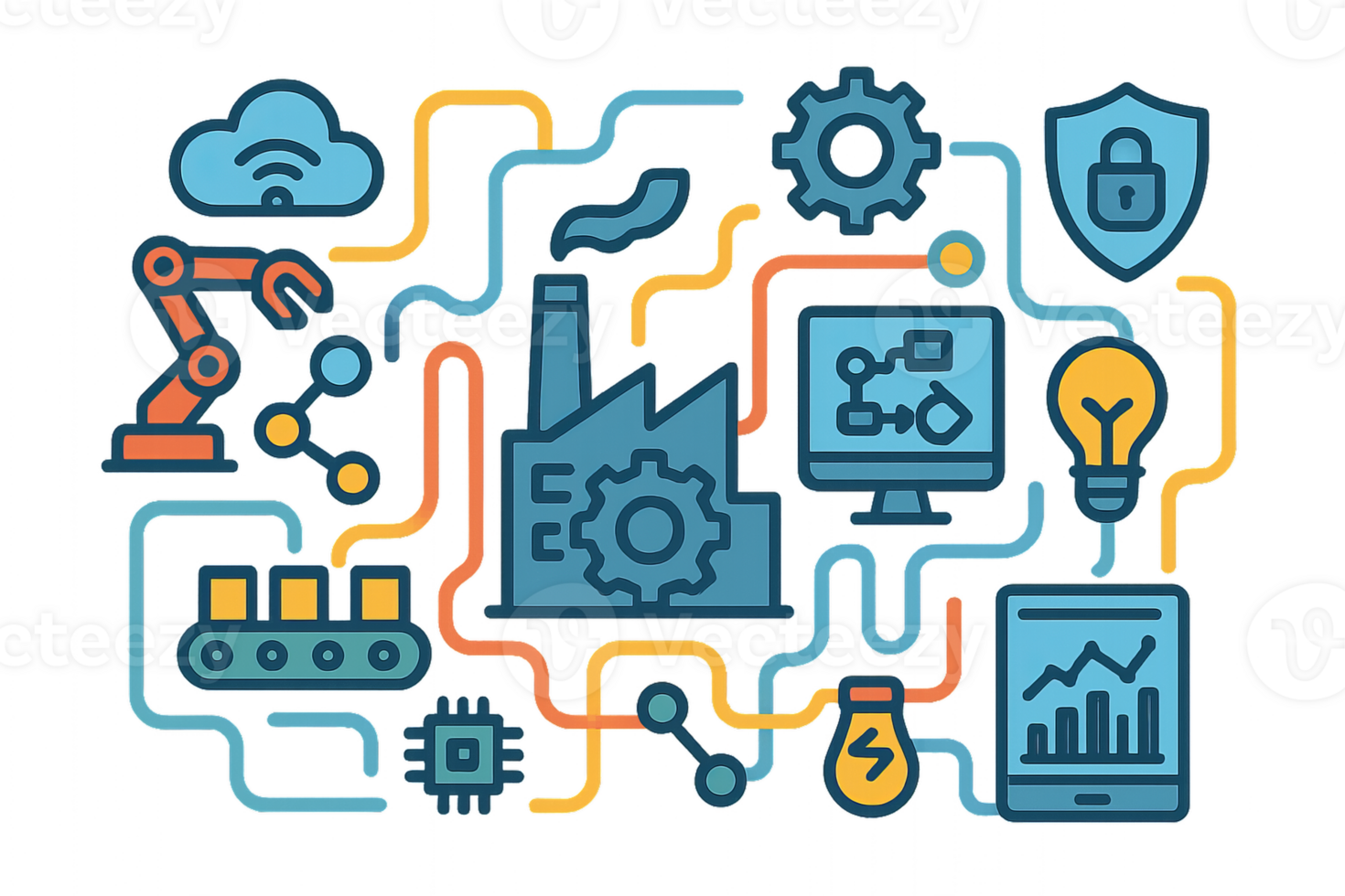 Abstract Technological Illustration with Simple Line Graphics png