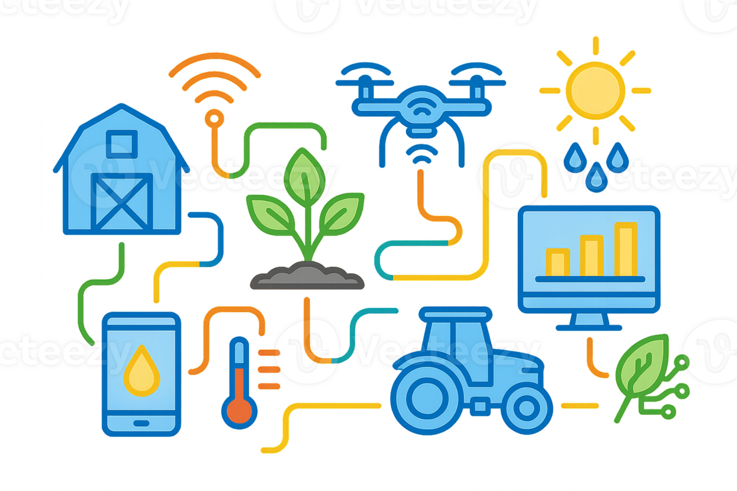 Smart Farm Technology Icons and Simple Illustrations for Agriculture png