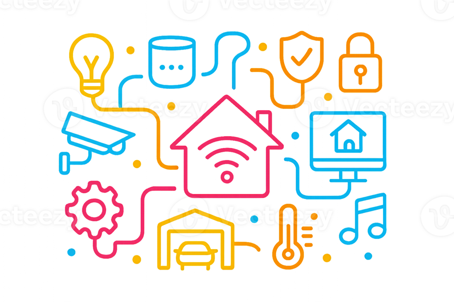 Smart Home Technology Icons in Bright Lines and Simple Design png