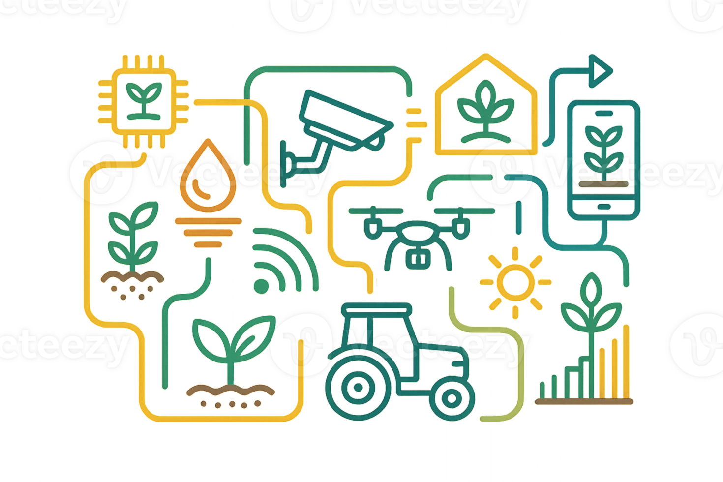 Modern Smart Farm Iconography with Technology and Nature Elements png