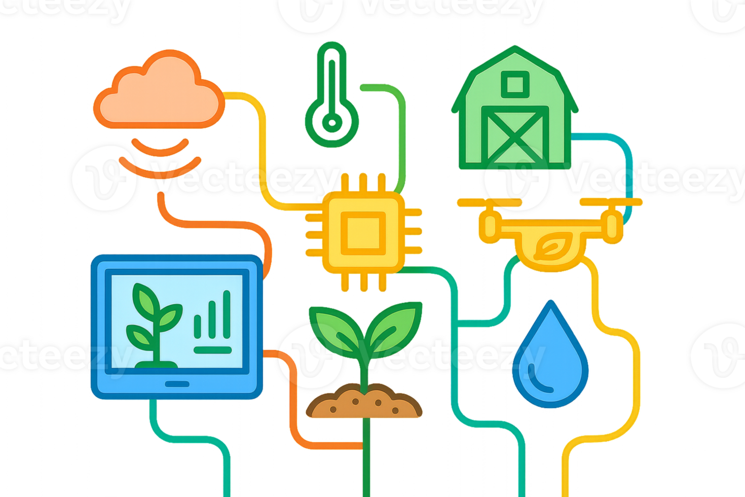Smart Farm Iconography with Technology and Nature Elements png
