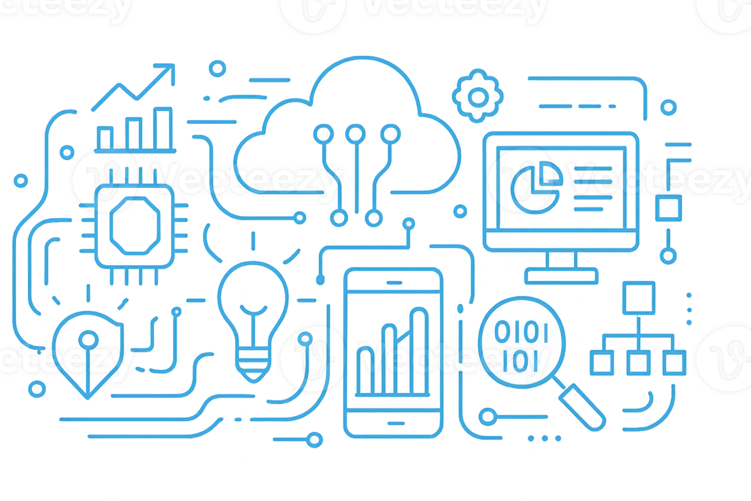 Modern Technology Icon Designs with Data Flow and Cloud Elements png
