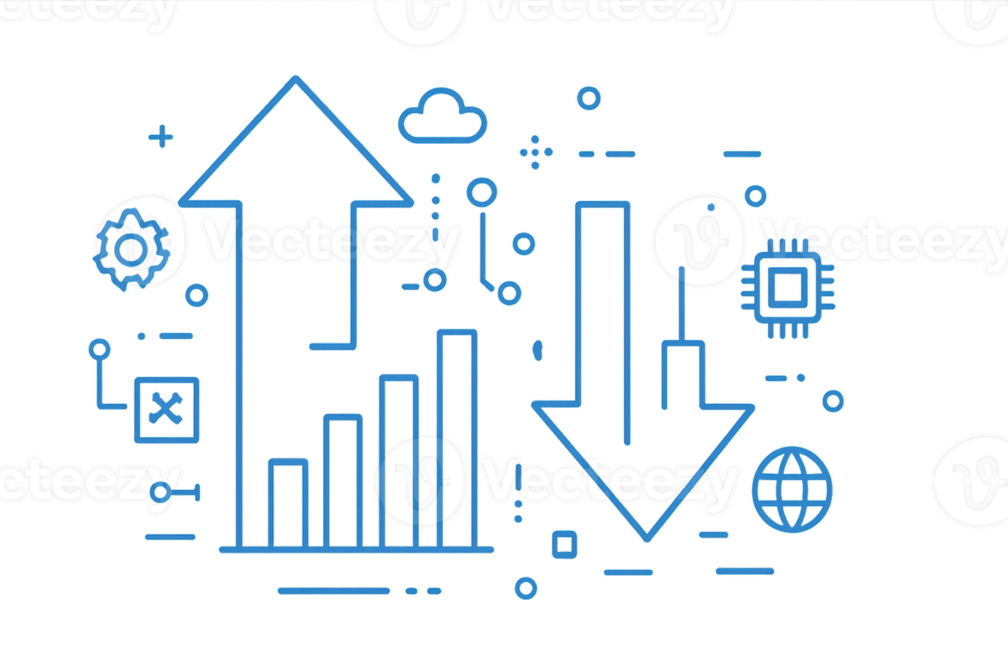 Futuristic Tech Design Illustration with Graphs and Icons png