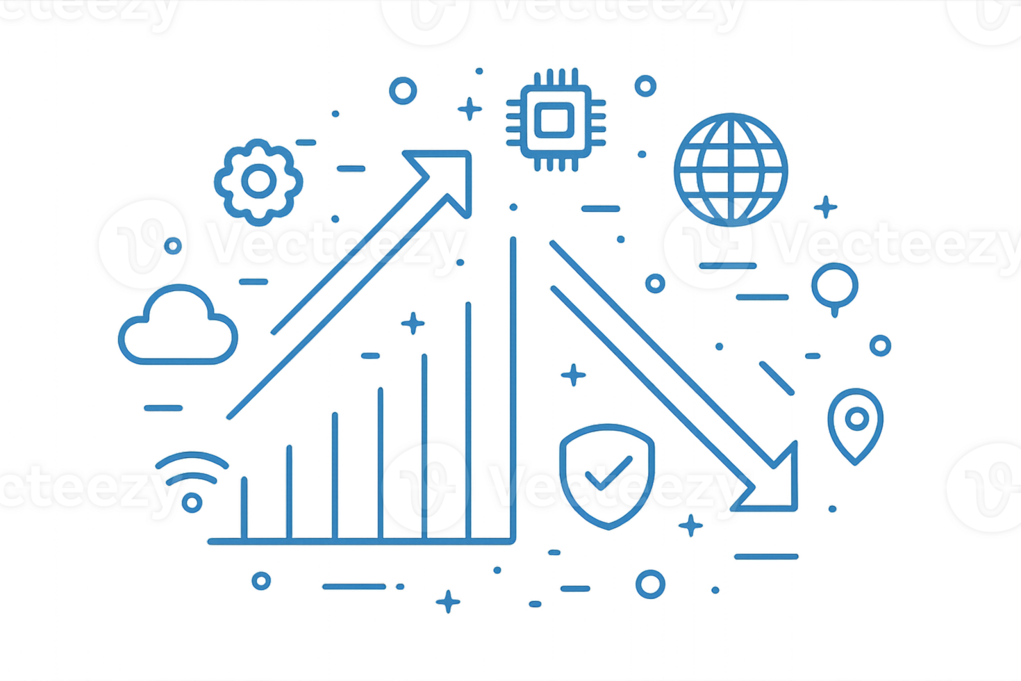 Futuristic Tech Elements with Graphs and Symbols in Blue Design png