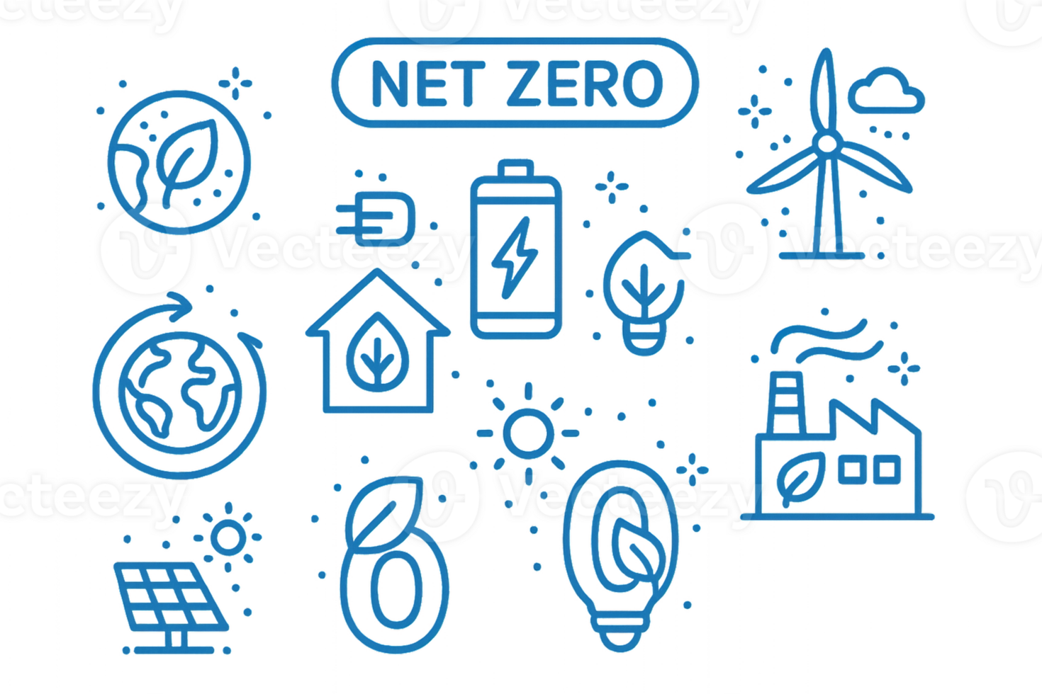Simple Icons Representing Net Zero Goals and Sustainability Themes png