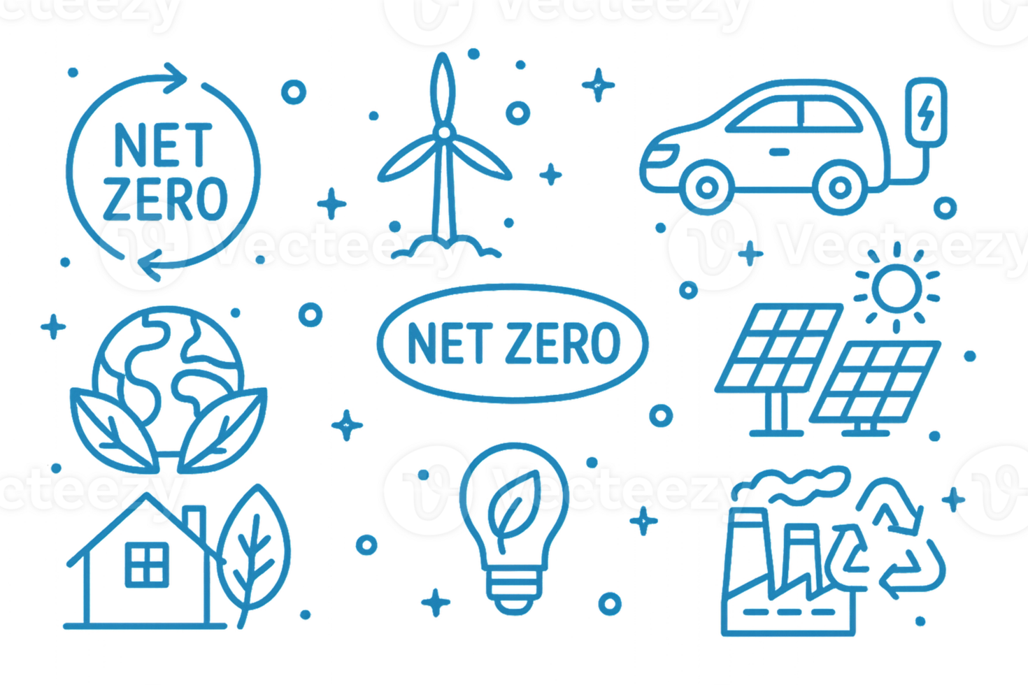 Net Zero Icons for Sustainable Energy and Climate Action Design png