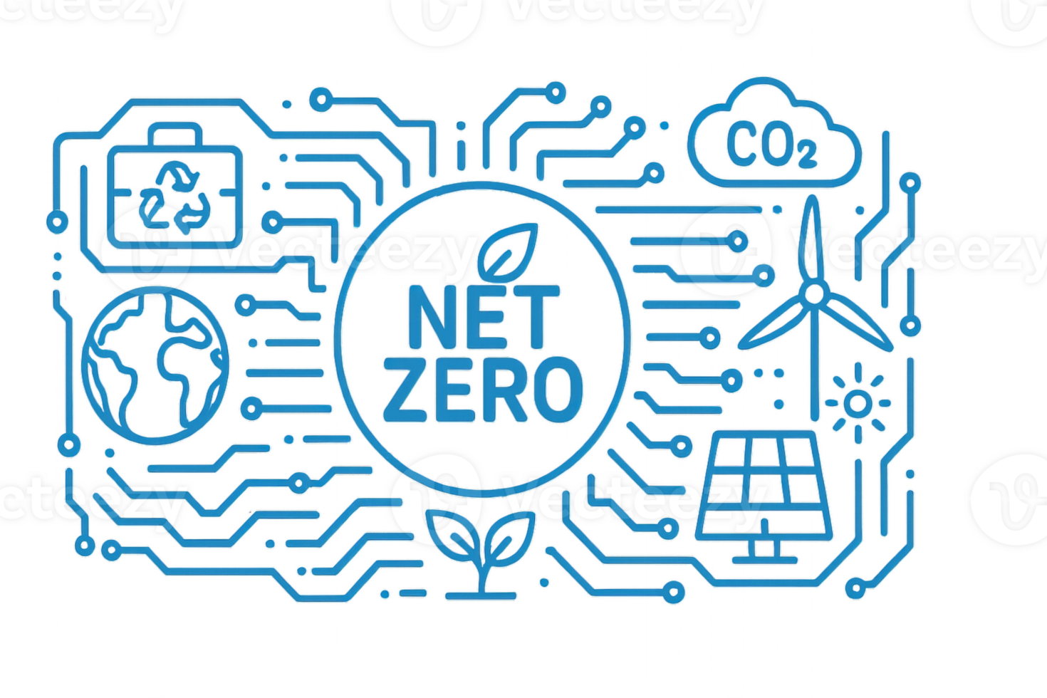 Net Zero Technology Concept with Eco-Friendly Symbols and Elements png