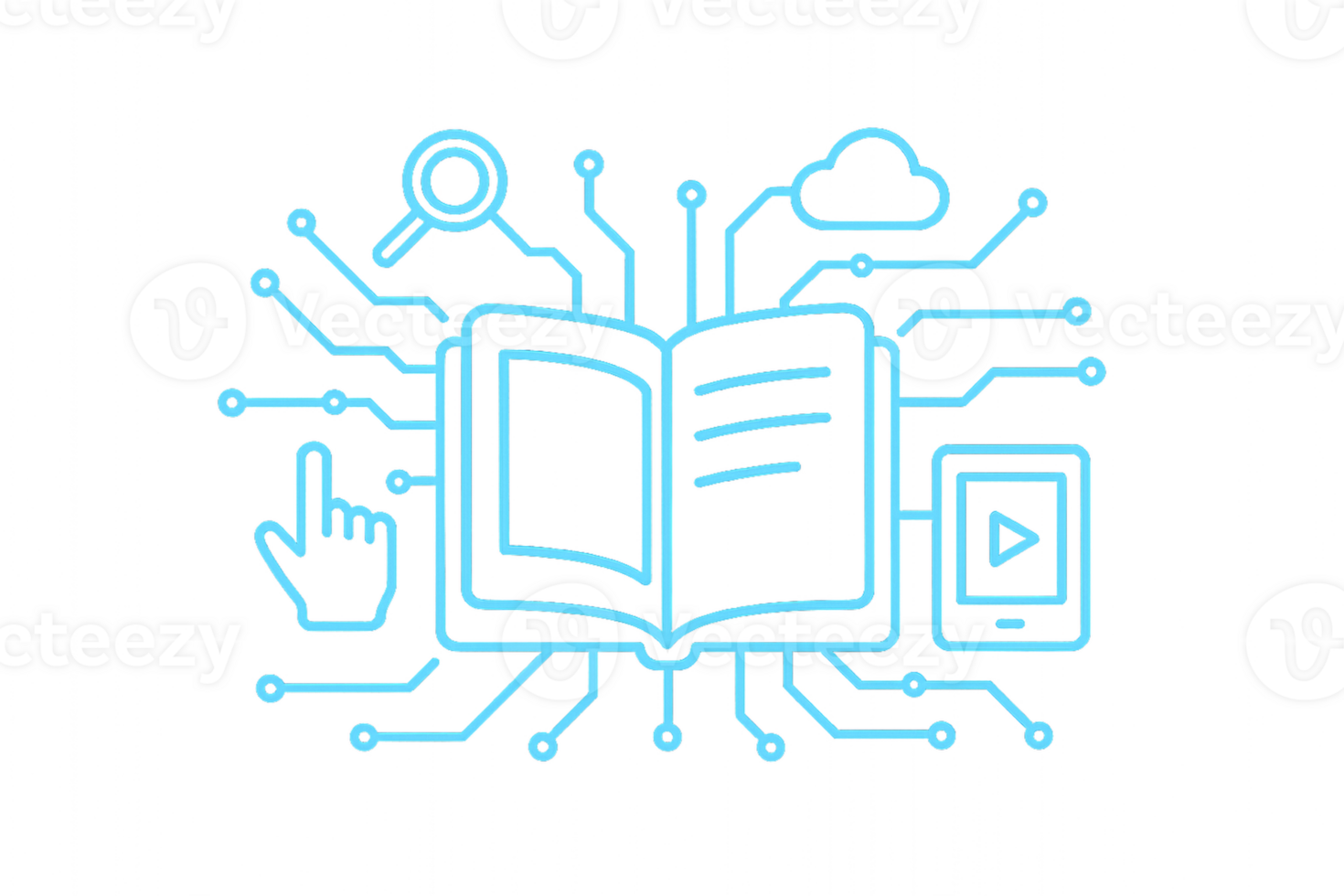 Digital Smart Learning Book with Technology Icons and Elements png