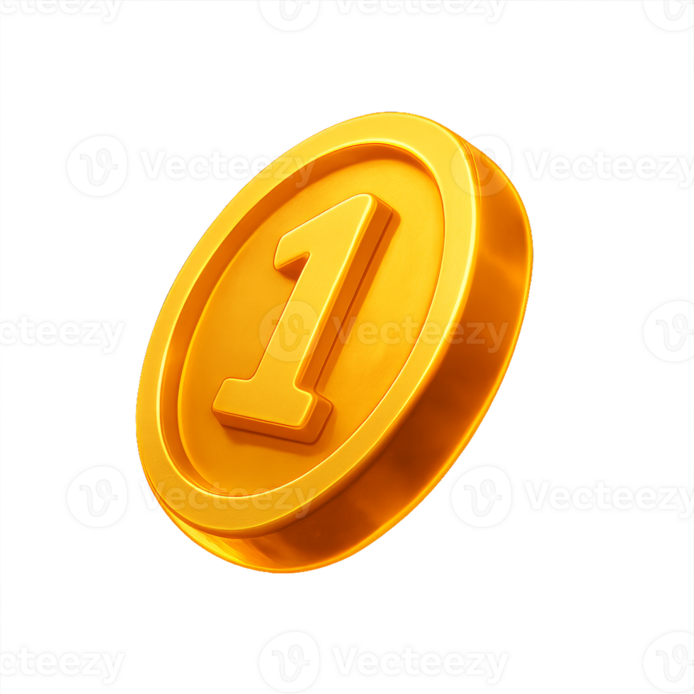 Glowing Gold Coin with Number One Emblem for Financial Concepts png