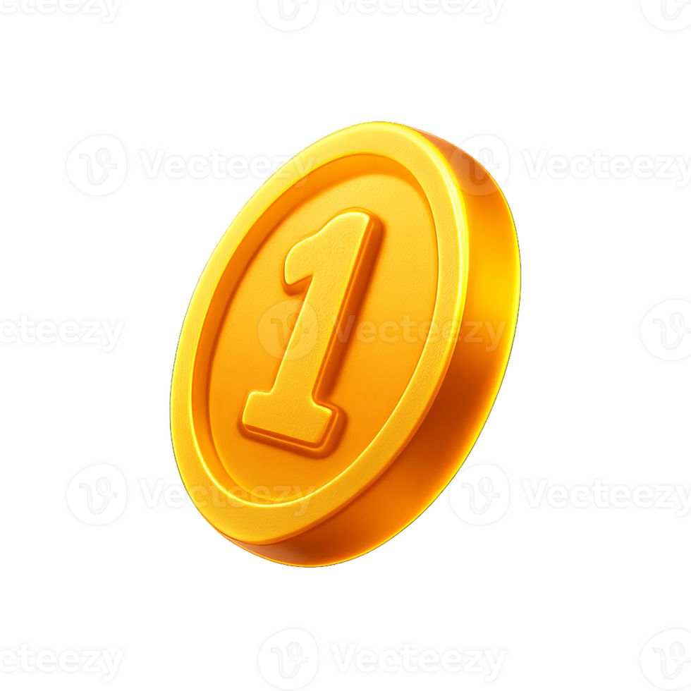 Glowing Gold Coin with Number One Symbol for Simple Design Projects png