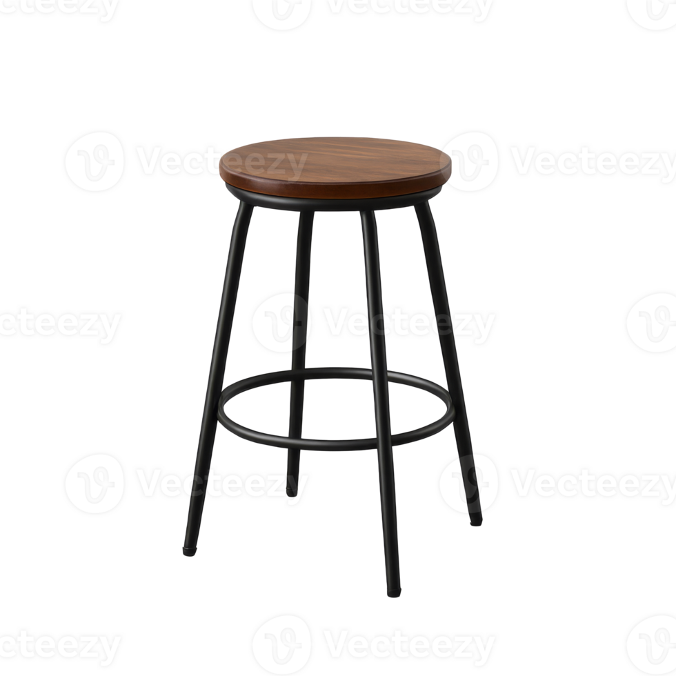 Simple Round Bar Chair with Wooden Top and Metal Legs Design png