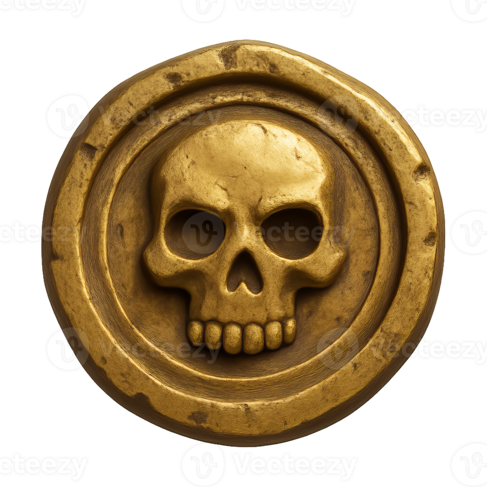 Golden Skull Coin with Vintage Design Ideal for Fantasy Themes png