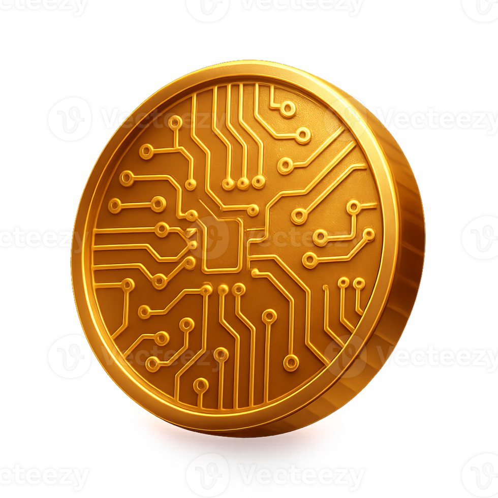 Glowing Digital Coin with Circuit Design on Simple Background png