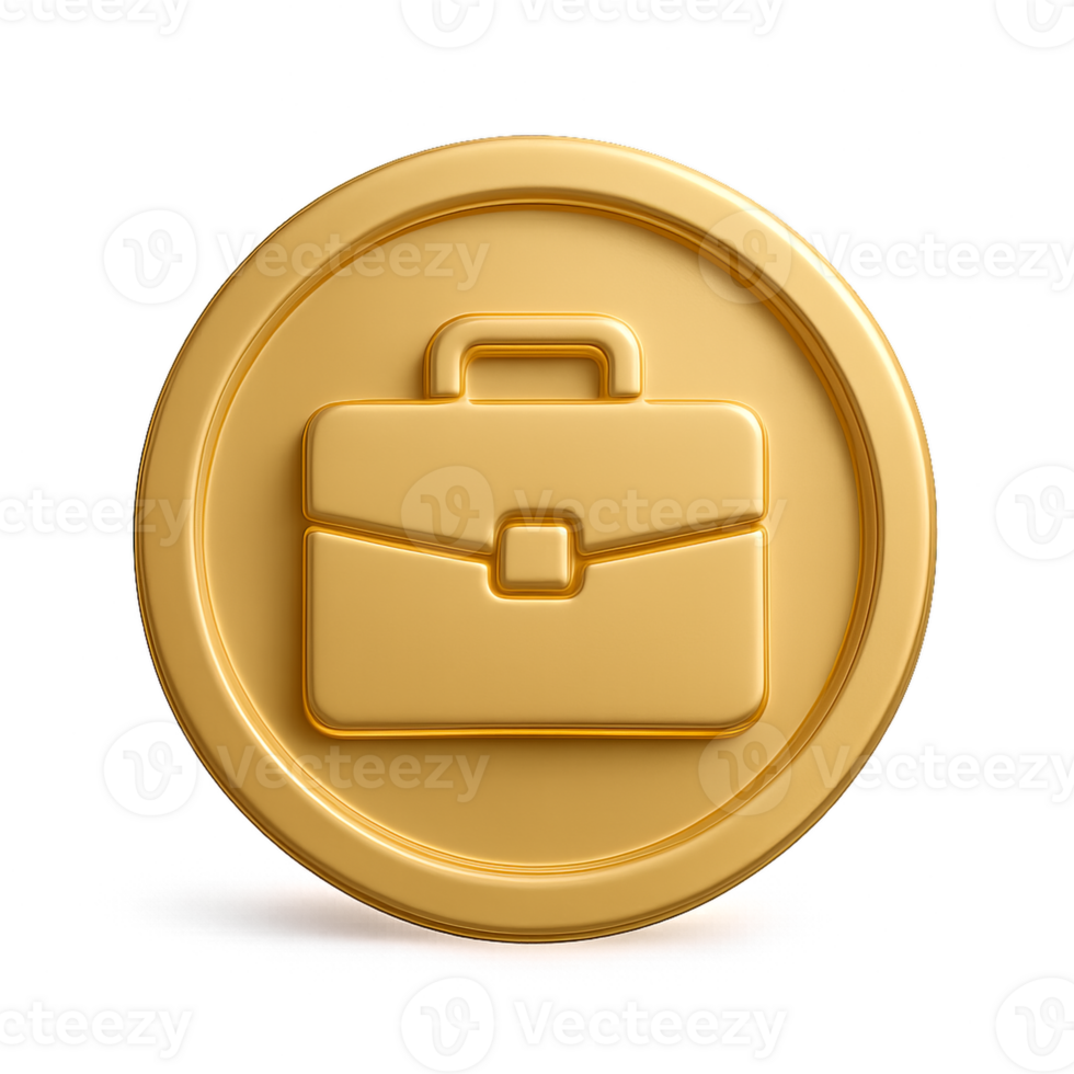 Simple Design of Business Coin with Briefcase Symbol in Gold Color png