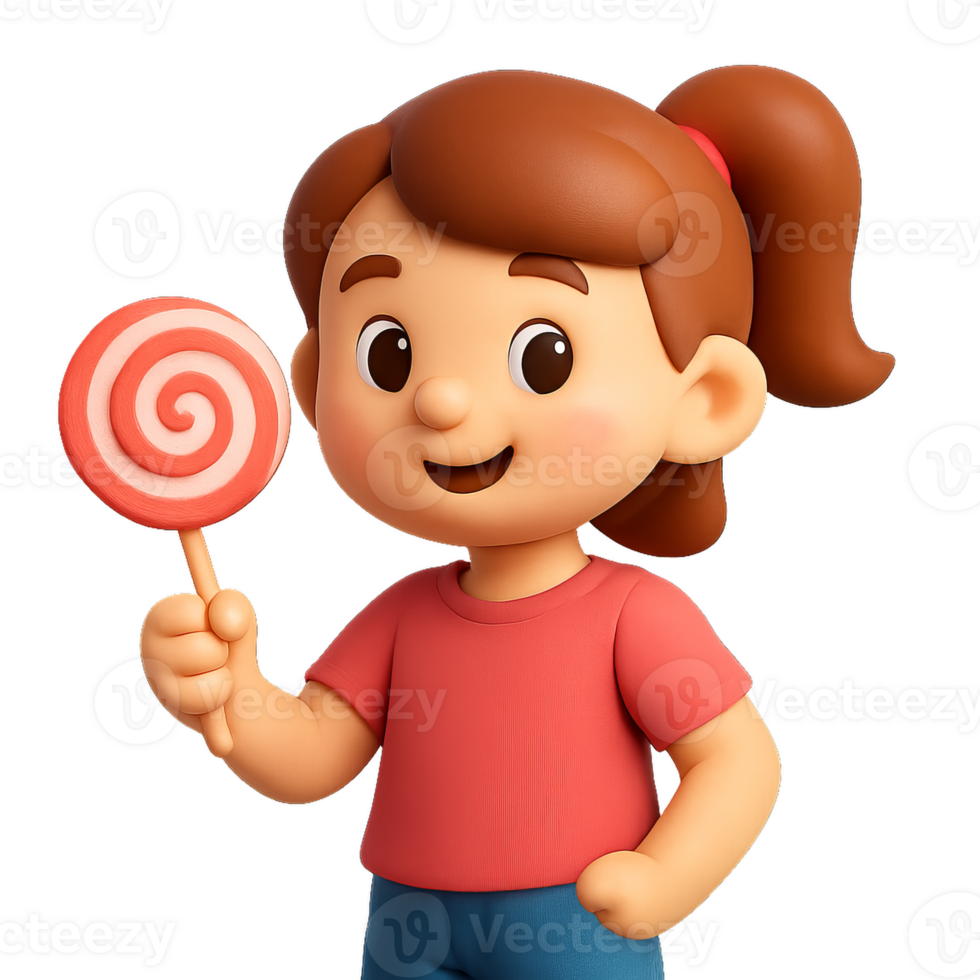 Cute 3D Character Holding a Colorful Lollipop in a Playful Pose png