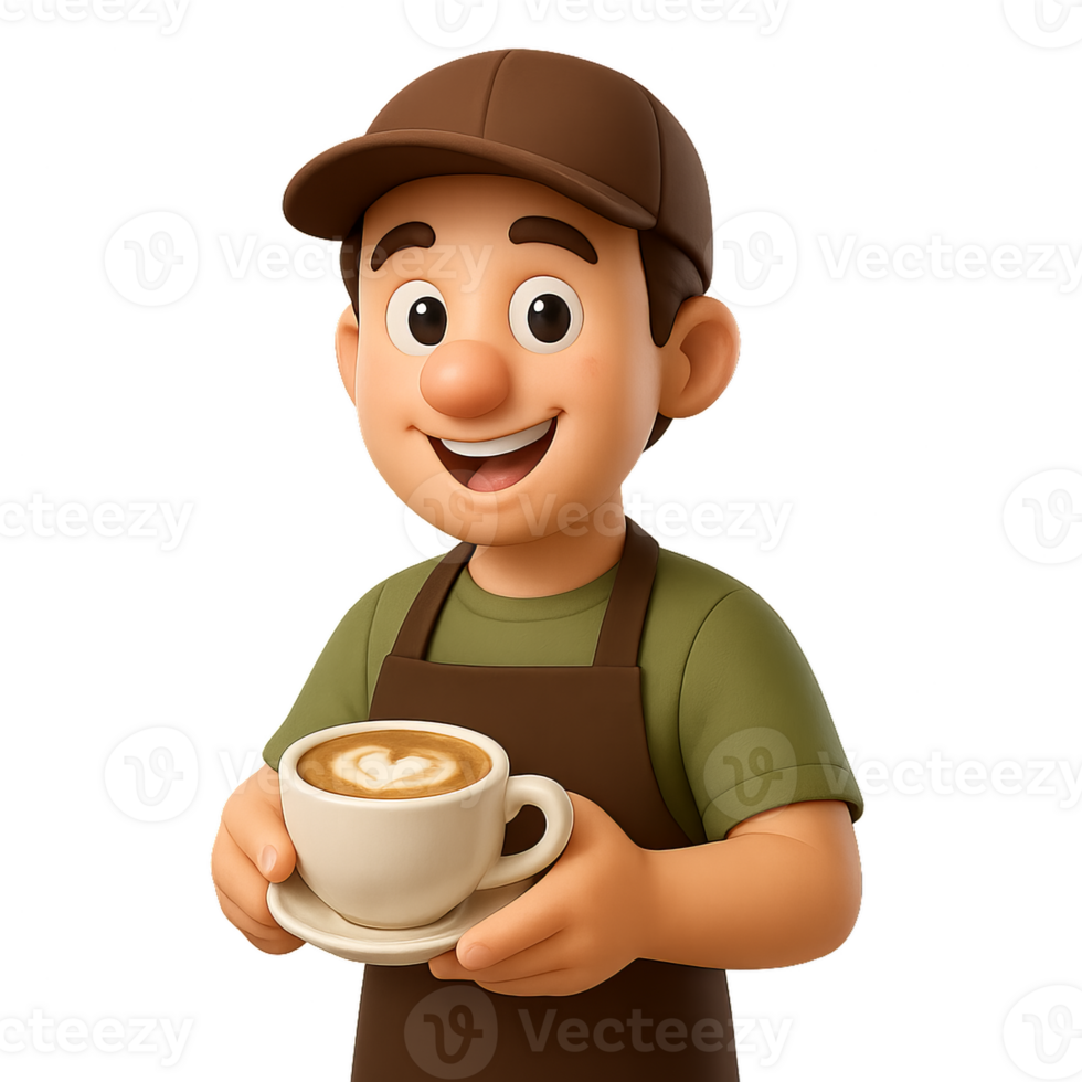 Cheerful Barista Holding a Coffee Cup with a Friendly Smile png