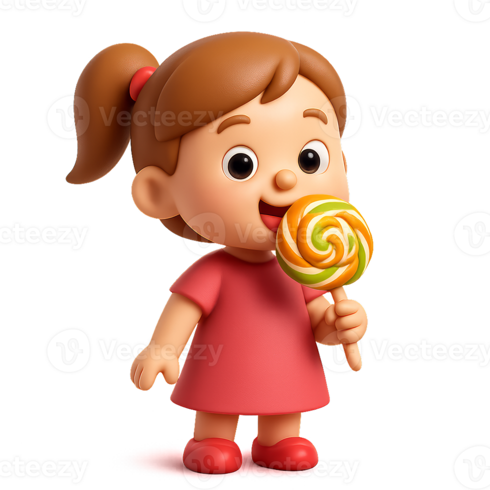 Cute 3D Character Holding a Lollipop in Playful Pose png
